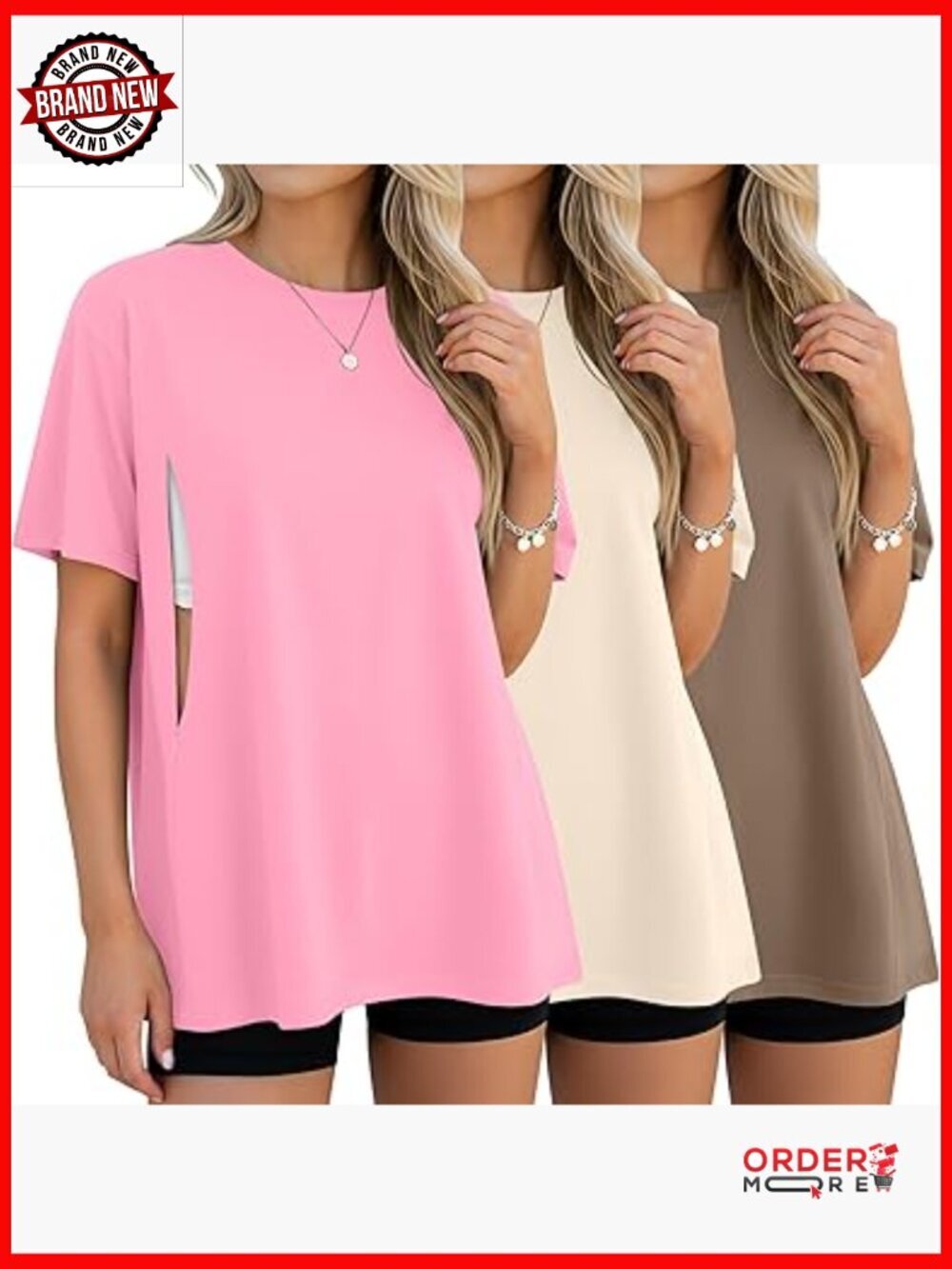 3 Pack Maternity Nursing Tops Loose Fit Short Sleeve Breastfeeding Shirts